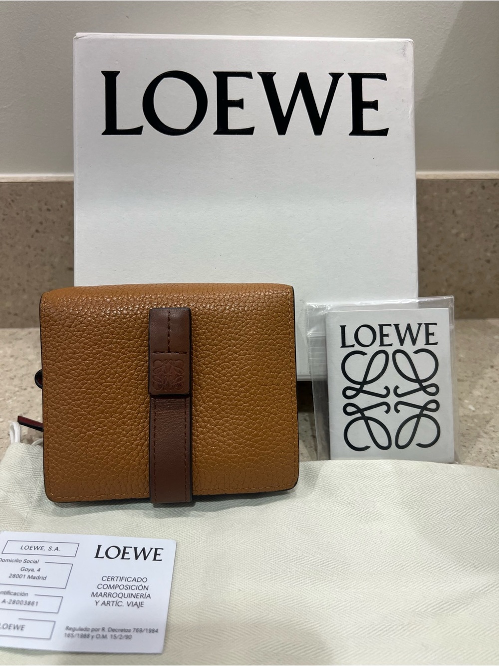 Loewe Pebbled Leather Bifold Wallet in Cognac & Dark Brown